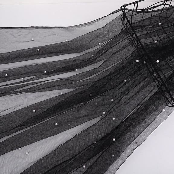 ERDOUY Blush Pearl Sheer Tulle Fabric 39x63 Inches, Elegant Mesh Material for Tutu Skirts, Wedding Arch, Bridal Veil & Party Table Decor,Black A