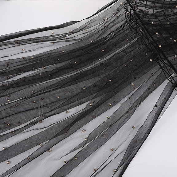 ERDOUY Blush Pearl Sheer Tulle Fabric 39x63 Inches, Elegant Mesh Material for Tutu Skirts, Wedding Arch, Bridal Veil & Party Table Decor,Black