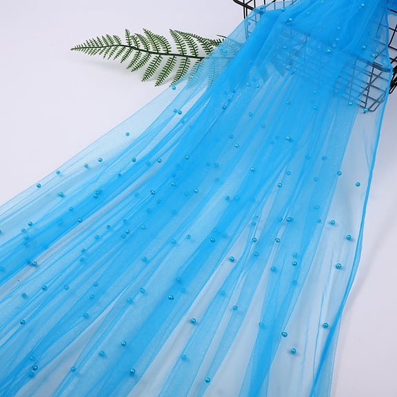 ERDOUY Blush Pearl Sheer Tulle Fabric 39x63 Inches, Elegant Mesh Material for Tutu Skirts, Wedding Arch, Bridal Veil & Party Table Decor,Blue A