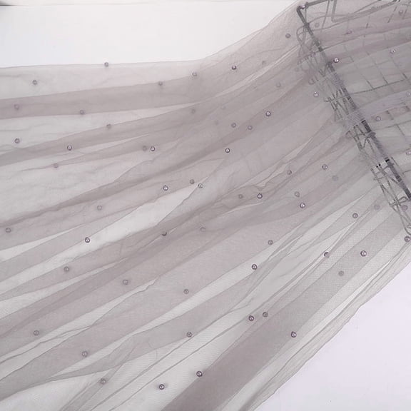 ERDOUY Blush Pearl Sheer Tulle Fabric 39x63 Inches, Elegant Mesh Material for Tutu Skirts, Wedding Arch, Bridal Veil & Party Table Decor,Grey