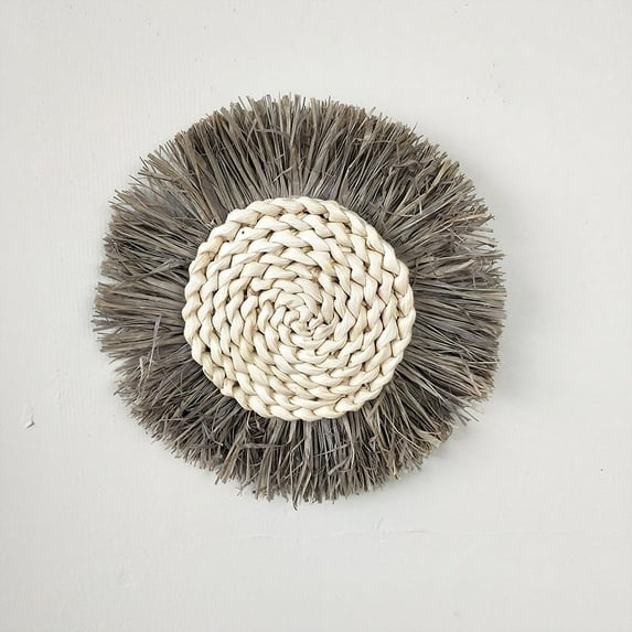 ERDOUY Boho Wall Baskets Decor Hanging Rustic Rattan Wicker Wall Baskets Round Wall Art for Farmhouse Living Rooms Bedrooms Kitchen Decorations (Large ,Grey)