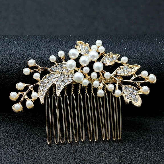 ERDOUY Bridal Flower Wedding Hair Pins Crystal Pearl Hair Combs Clips Headpiece Gold Wedding Hair Accessories Jewelry with Rhinestone for Brides Bridesmaids Women Girls (Gold)