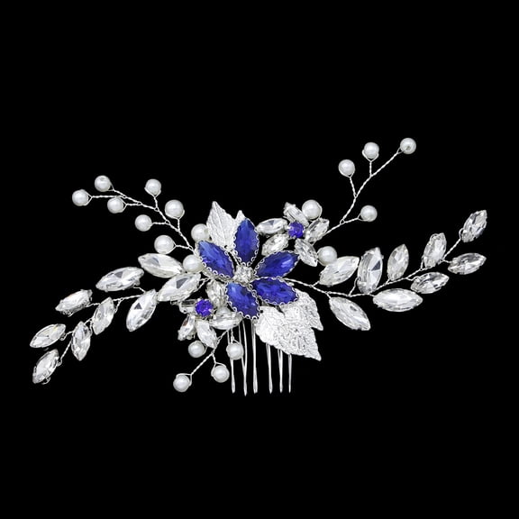 ERDOUY Bridal Flower Wedding Hair Pins Crystal Pearl Hair Combs Clips Headpiece Gold Wedding Hair Accessories Jewelry with Rhinestone for Brides Bridesmaids Women Girls (Blue)