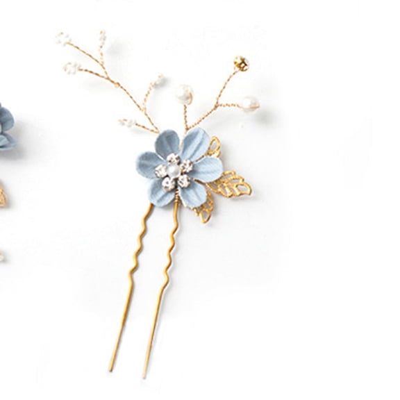 ERDOUY Bridal Flower Wedding Hair Pins Crystal Pearl Hair Combs Clips Headpiece Gold Wedding Hair Accessories Jewelry with Rhinestone for Brides Bridesmaids Women Girls (Blue)