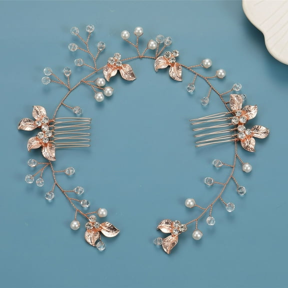 ERDOUY Bridal Flower Wedding Hair Pins Crystal Pearl Hair Combs Clips Headpiece Gold Wedding Hair Accessories Jewelry with Rhinestone for Brides Bridesmaids Women Girls (Rose gold)