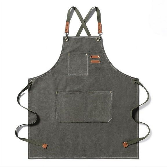 ERDOUY Chef Aprons for Men Women with Large Pockets, Cotton Canvas Cross Back Heavy Duty Adjustable Work Apron, Size M to XXL (Greygreen)