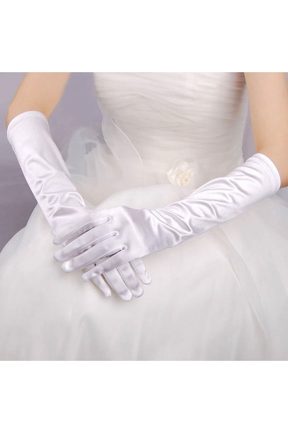 Classic Adult Size Long Opera Length Satin Gloves 15"White