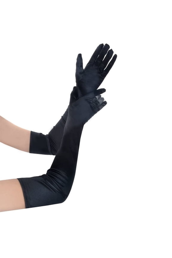 Classic Adult Size Long Opera Length Satin Gloves 21.7"Black