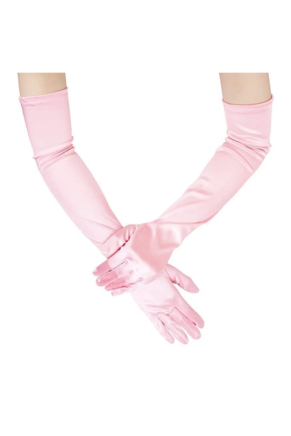Classic Adult Size Long Opera Length Satin Gloves 21.7"Pink