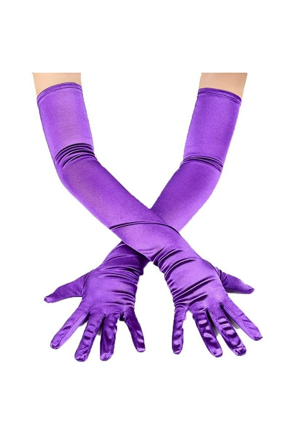 Classic Adult Size Long Opera Length Satin Gloves 21.7"Purple