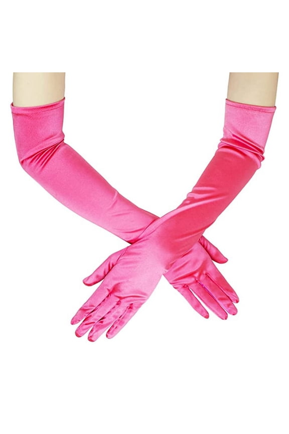Classic Adult Size Long Opera Length Satin Gloves 21.7"Rose