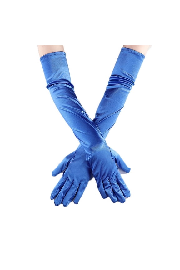Classic Adult Size Long Opera Length Satin Gloves 21.7"Sapphire Blue