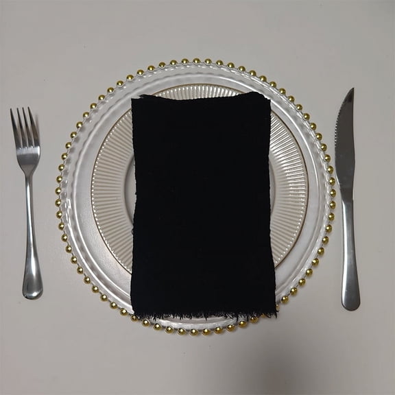 ERDOUY Cloth Napkins 16.53x16.53Inch Set of 4, Linen Gauze Cloth Servilletas with Fringe,Reusable Fringe Soft Serviette for Dinner,Parties,Christmas,Weddings (Black