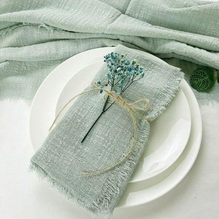 ERDOUY Cloth Napkins 16.53x16.53Inch Set of 4, Linen Gauze Cloth Servilletas with Fringe,Reusable Fringe Soft Serviette for Dinner,Parties,Christmas,Weddings (Green)
