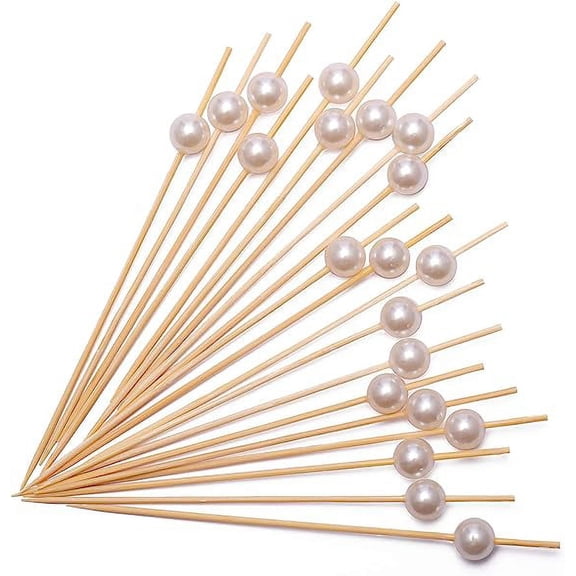 ERDOUY Cocktail Picks Handmade Bamboo Toothpicks 4.7" Multicolor Party Supplies 200 Counts in White Pearl