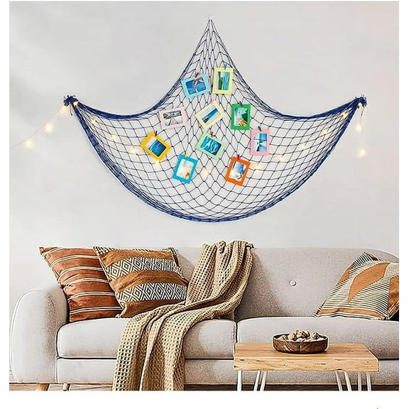 ERDOUY Cotton Fishing Net Decorative 79 Inch Beach Themed Decor Home Bedroom Party Wall Decoration Fish Netting Decorative, Royal Blue
