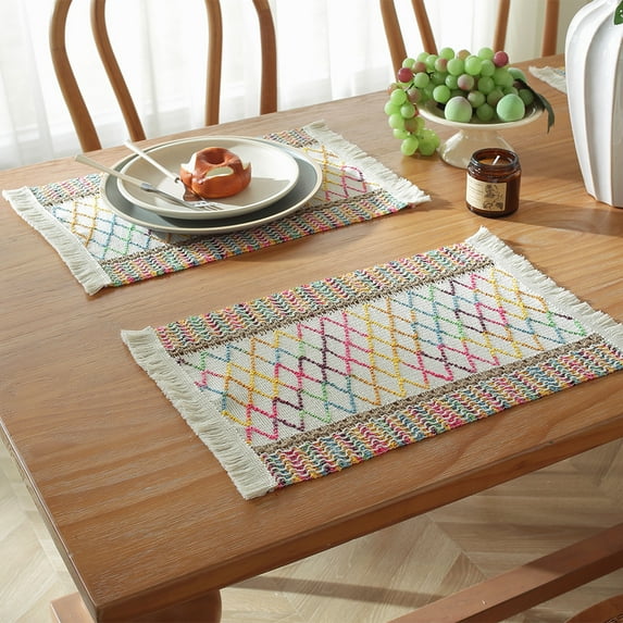 ERDOUY Cotton Heat Resistant Placemats, Dining Room Table Mats, Protect Surfaces,Non-Slip Washable Table Mats,Kitchen Decor Accessories,Set of 4, Size 19.68*11.8in, A08