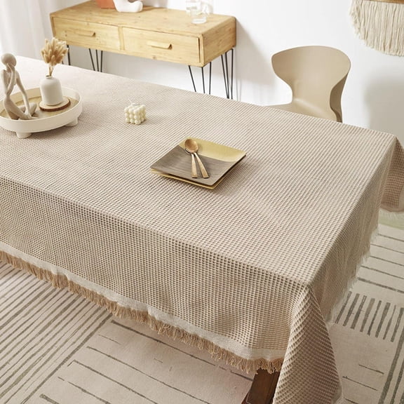 ERDOUY Cotton Linen Japanese Waffle Solid Color Bedside Table, dustproof Cover, Coffee Table, Table mat, Floor Spread, Tablecloth 70*90inch(khaki)