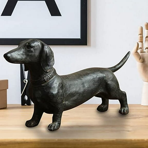 ERDOUY Dachshund Statue Garden Decor, Standing Dachshund Dog Decoration Antique Style Resin Crafts Dog Lover Gift for Garden Patio Lawn Courtyard Home Desktop Decoration, Black, 7.1x3.9x2in