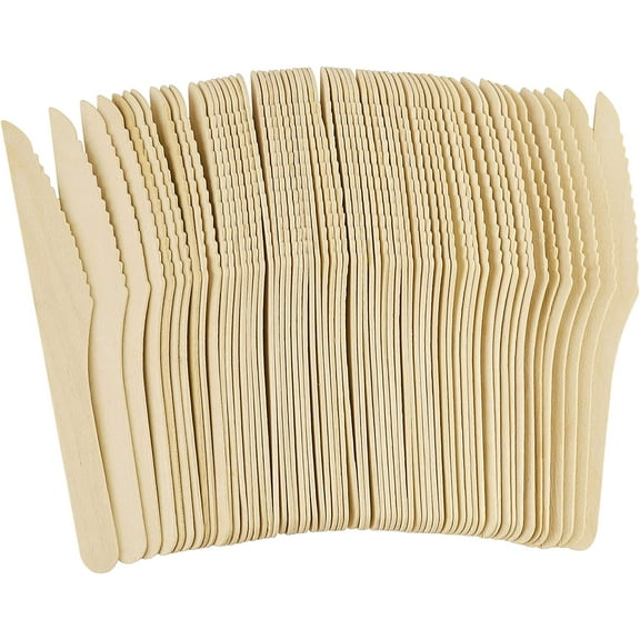 ERDOUY Disposable Wooden Knives - 200 Piece - 6" Length Eco Friendly Biodegradable Compostable Wooden Cutlery Set Wooden Utensils