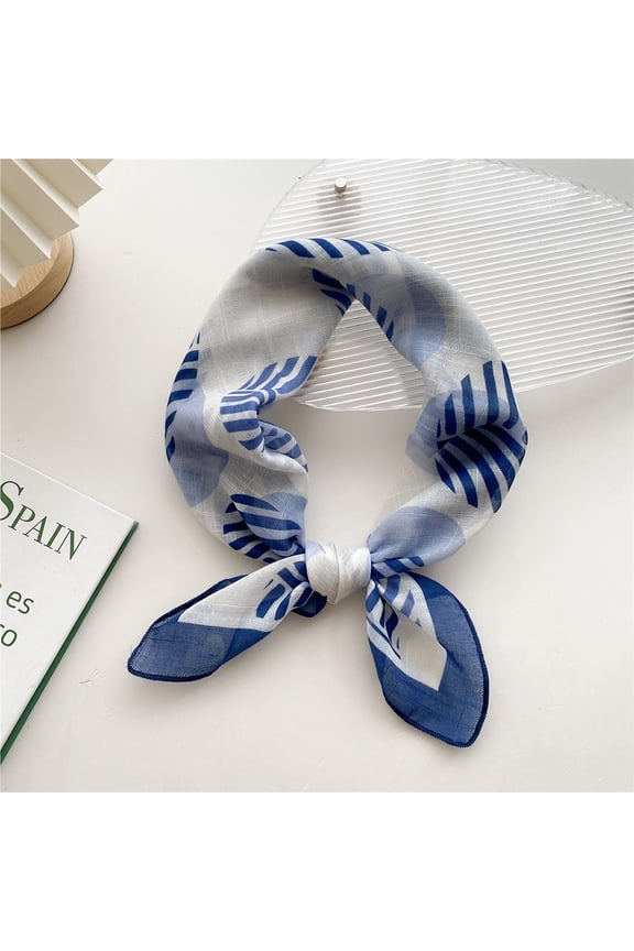 Elegant Personalized Scarf, 58cm Cotton and Hemp Small Square Scarf Spring/Summer Decorative Neck Protection Scarf Scarf (Blue)