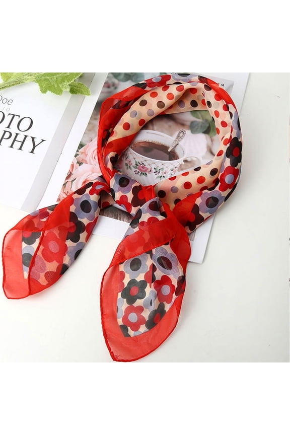 Elegant Personalized Scarf, Chiffon Square Scarf Fashionable Shawl with Silk Scarf, Versatile and Simple Scarf (Red)