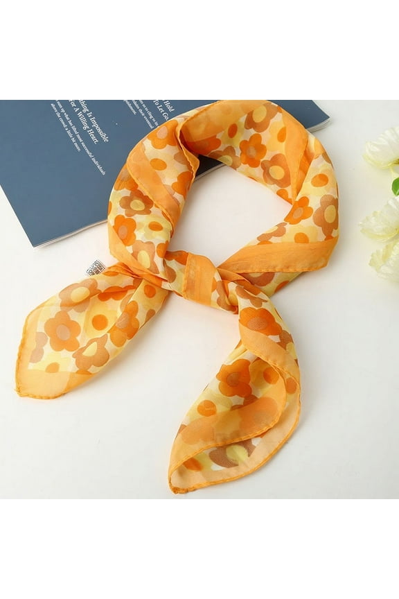 Elegant Personalized Scarf, Chiffon Square Scarf Fashionable Shawl with Silk Scarf, Versatile and Simple Scarf (Yellow)