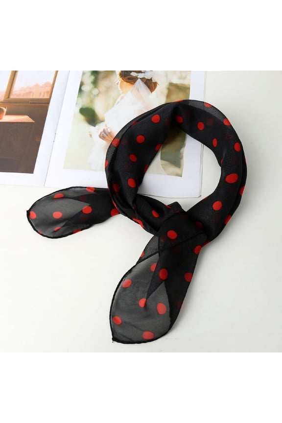 Elegant Personalized Scarf, Chiffon Square Scarf Simulation Silk Scarf, Decorative Large Dot Scarf (Black+Red Dots)