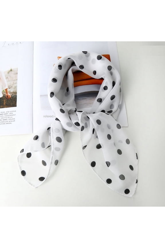Elegant Personalized Scarf, Chiffon Square Scarf Simulation Silk Scarf, Decorative Large Dot Scarf (White)