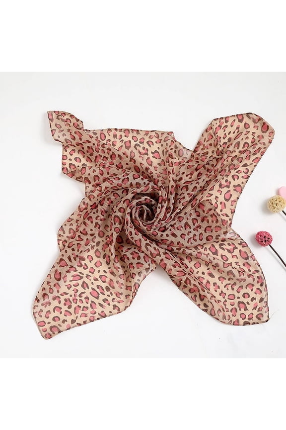 Elegant Personalized Scarf, Chiffon Square Scarf Simulation Silk Scarf, Decorative Leopard Pattern Scarf (Pink)