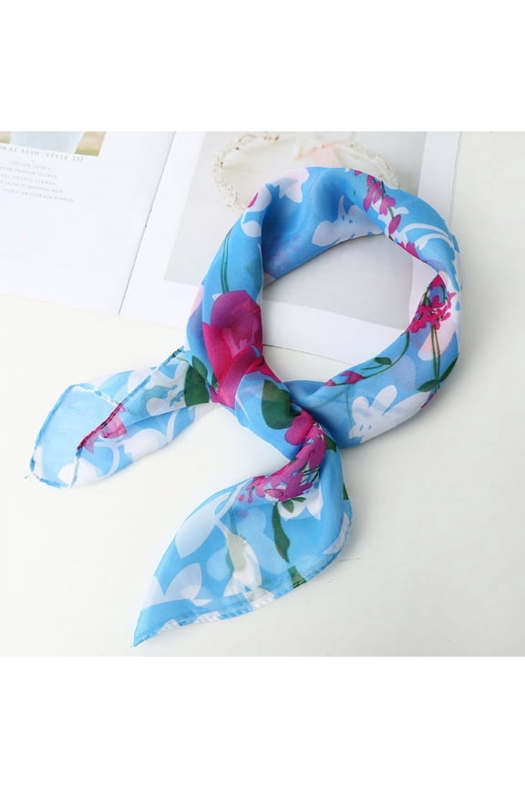Elegant Personalized Scarf, Chiffon Square Scarf Simulation Silk Scarf, Decorative Printed Scarf (Blue)