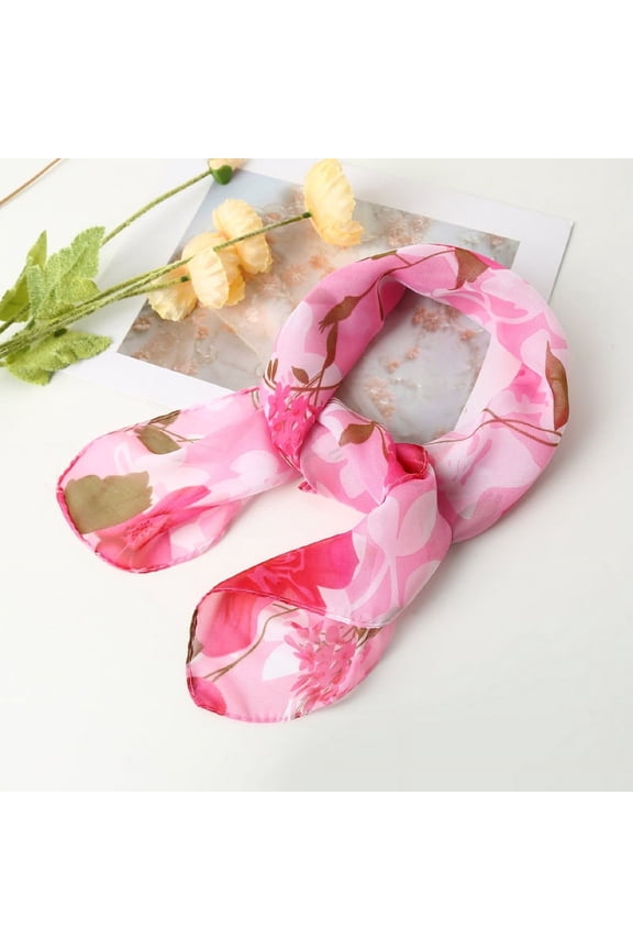 Elegant Personalized Scarf, Chiffon Square Scarf Simulation Silk Scarf, Decorative Printed Scarf (Pink)