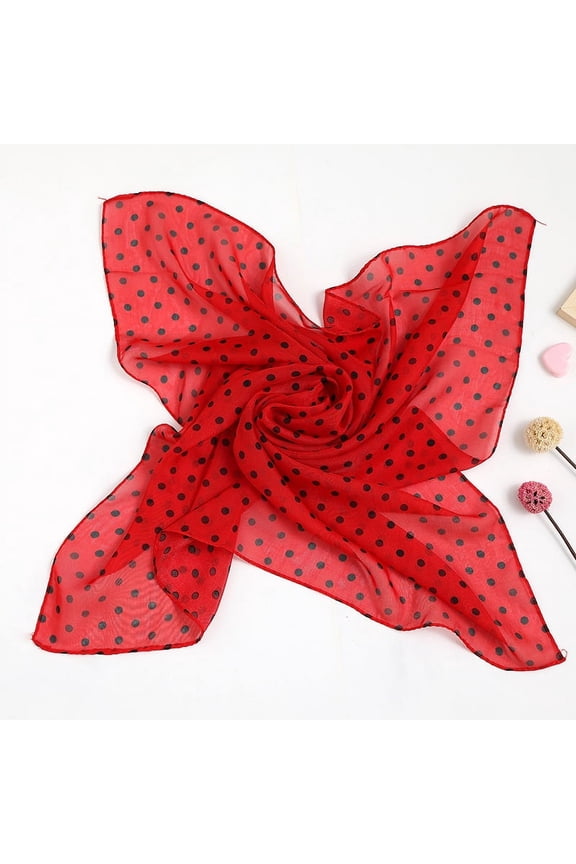 Elegant Personalized Scarf, Chiffon Square Scarf Simulation Silk Scarf, Decorative Small Round Dot Scarf (Red+Black Dots)