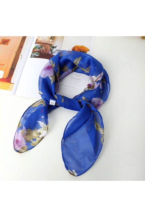 Elegant Personalized Scarf, Fashionable Scarf Printed Small Square Scarf Soft Chiffon Sheer Scarf Neck Protection Small Fragmented Flower Clothing Accessories Scarf (Blue)