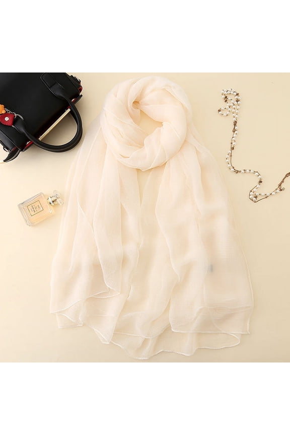 Elegant Personalized Scarf, New Chiffon Solid Color Scarf Wrinkled Scarf Beach Scarf Long Shawl Scarf (Off White)