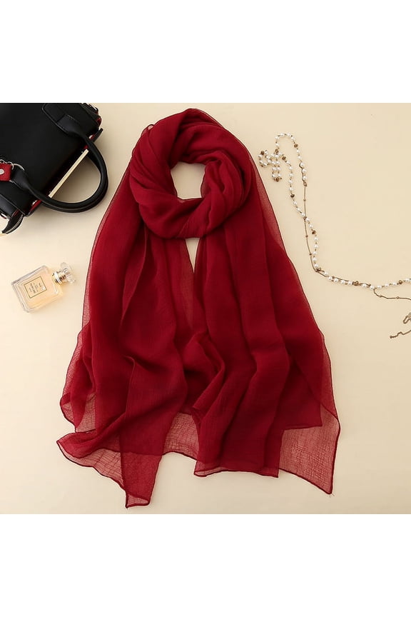 Elegant Personalized Scarf, New Chiffon Solid Color Scarf Wrinkled Scarf Beach Scarf Long Shawl Scarf (Wine Red)
