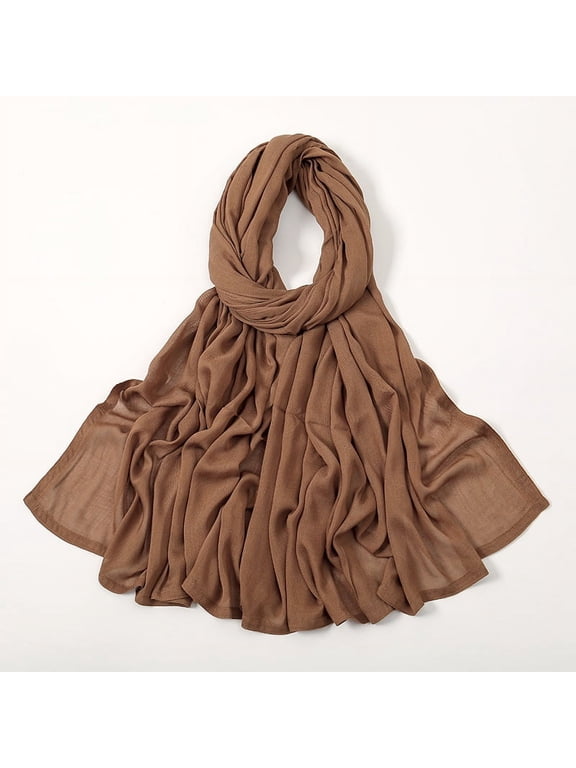 Elegant Personalized Scarf, New Solid Color Wide Edge Cotton Headband Sunscreen Scarf Simple and Soft Versatile Scarf (Brown A)