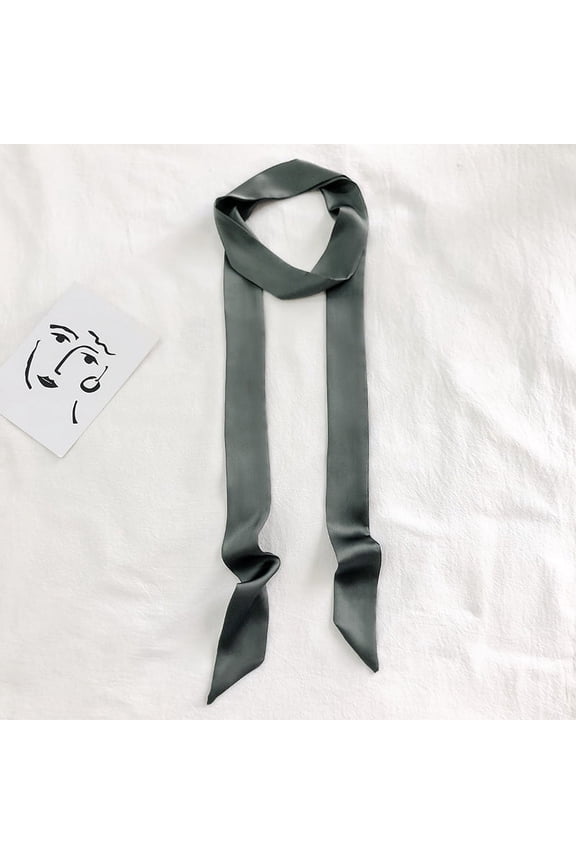Elegant Personalized Scarf, Solid Color Slender Narrow Scarf with Ribbon Binding Bag Handle Scarf Binding Hair Small Ribbon Decoration Scarf Hair Band Scarf (Dark Gray)