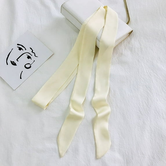 ERDOUY Elegant Personalized Scarf, Solid Color Slender Narrow Scarf with Ribbon Binding Bag Handle Scarf Binding Hair Small Ribbon Decoration Scarf Hair Band Scarf (White)