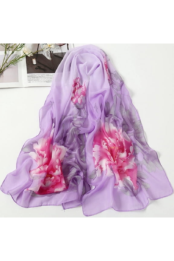 Elegant Personalized Scarf Square Scarf New Chiffon Scarf Spring Fashion Print Thin Scarf Decoration Sun Protection Shawl -1 Piece (Purple)