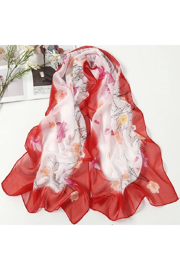 Elegant Personalized Scarf Square Scarf New Chiffon Scarf Spring Fashion Print Thin Scarf Decoration Sun Protection Shawl -1 Piece (Red)