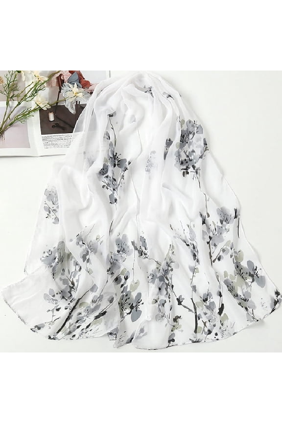 Elegant Personalized Scarf Square Scarf New Chiffon Scarf Spring Fashion Print Thin Scarf Decoration Sun Protection Shawl -1 piece (white+black)