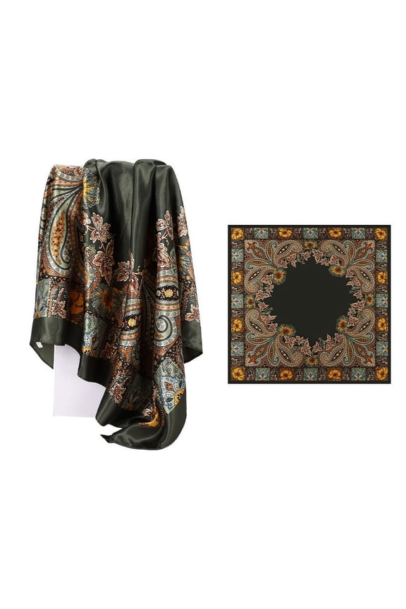 Elegant Personalized Scarf Square, Spring New Versatile 90cm Large Square Scarf Classic Retro Print Scarf -1 Piece (Green)