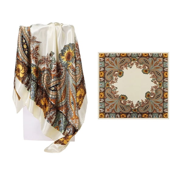 ERDOUY Elegant Personalized Scarf Square, Spring New Versatile 90cm Large Square Scarf Classic Retro Print Scarf -1 Piece (Off White)