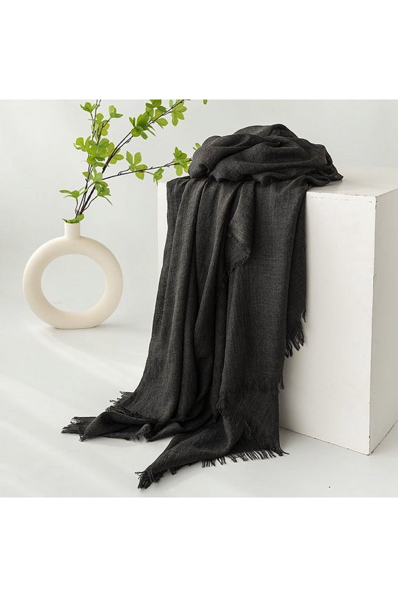 Elegant Personalized Scarf, Summer Cotton and Hemp Scarf Solid Color Simple Sunscreen Shawl High Grade Feel Scarf, Scarf Headband (Dark F)