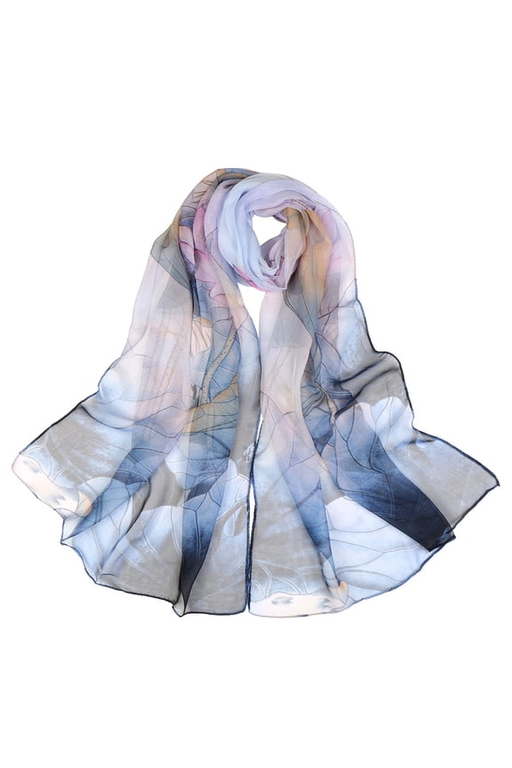 Elegant Personalized Scarf, Summer Sunscreen Scarf, Beach Scarf, Lotus Pond Moonlight Thin Scarf (Light Blue)