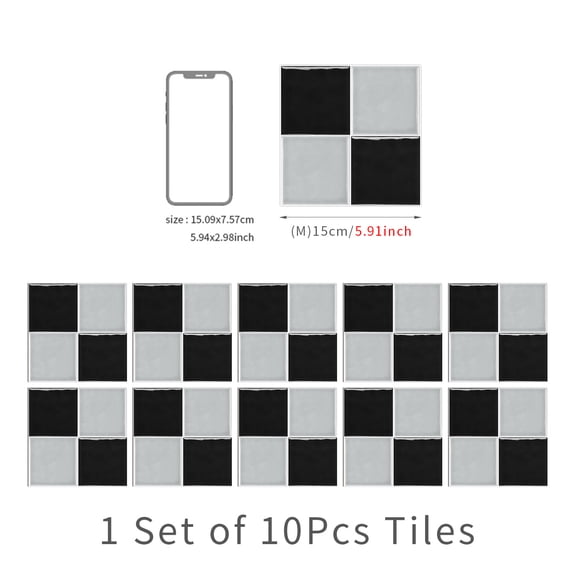 ERDOUY European style ceramic tile black series thickened crystal film waterproof and anti fouling kitchen bathroom square self-adhesive wall sticker home decoration -10 pieces, style B