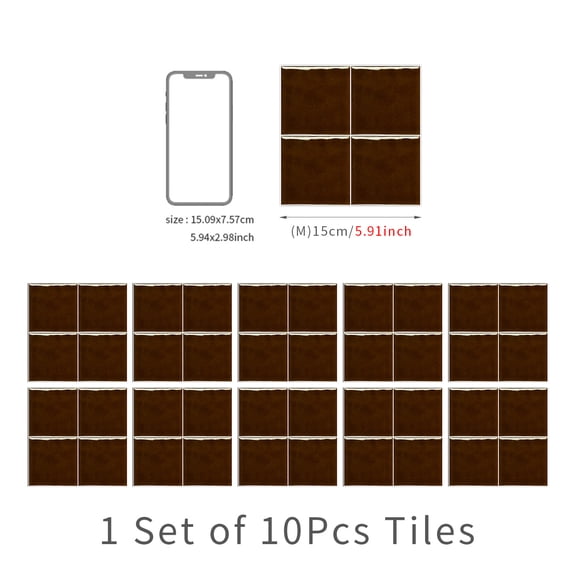 ERDOUY European style ceramic tile brown series thickened crystal film waterproof and anti fouling kitchen bathroom square self-adhesive wall sticker home decoration -10 pieces, style B