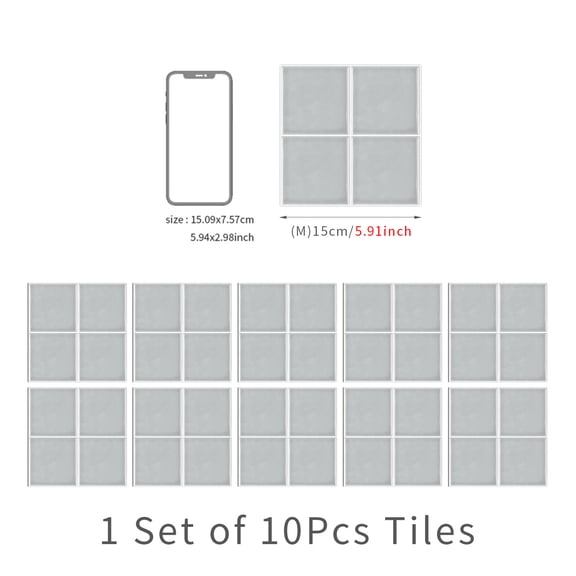 ERDOUY European style ceramic tile gray series thickened crystal film waterproof and anti fouling kitchen bathroom square self-adhesive wall sticker home decoration -10 pieces, B style