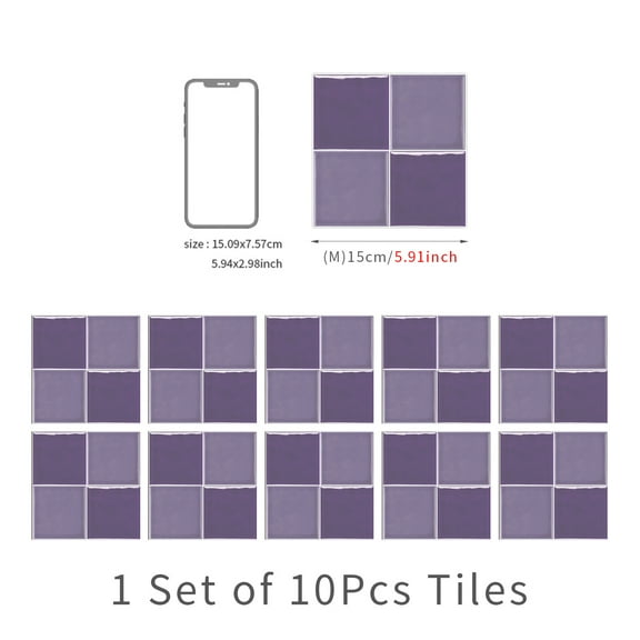 ERDOUY European style ceramic tile with purple thick crystal film waterproof and stain resistant kitchen and bathroom square self-adhesive wall stickers for home decoration -20 pieces